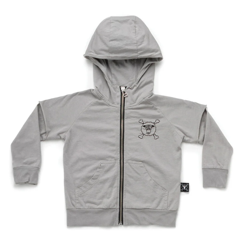 Nununu Kids LAYERED ZIP Hoodie in Stone Washed Cement