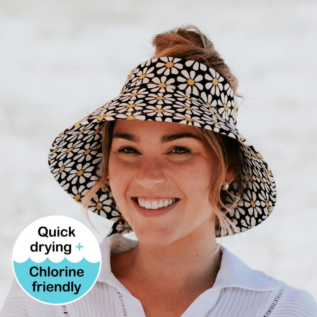 Bedhead Ladies UPF50+ Wide Brim Chlorine Resistant Visor Swim Sun Hat – Daisy