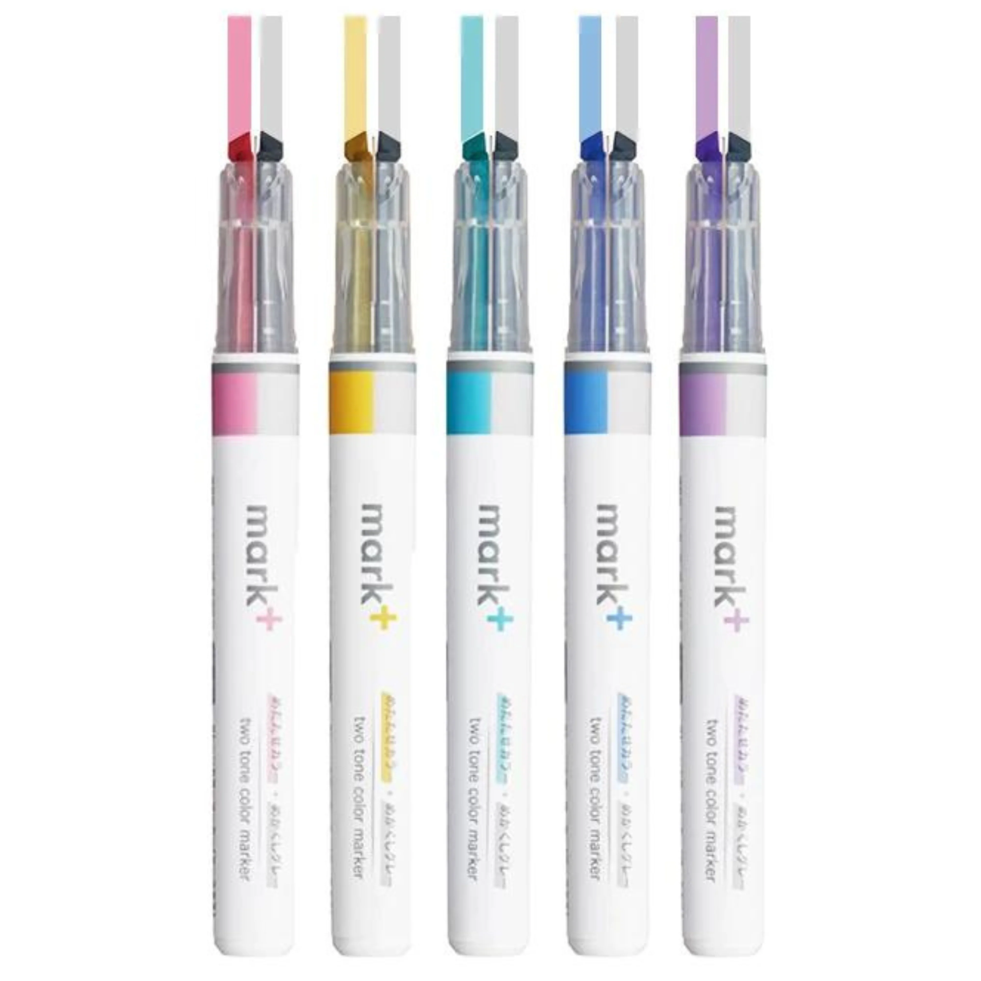 Kokuyo Mark+ Dual Colour Highlighter – Gentle Grey & Soft Hues, Clever Twin Tip
