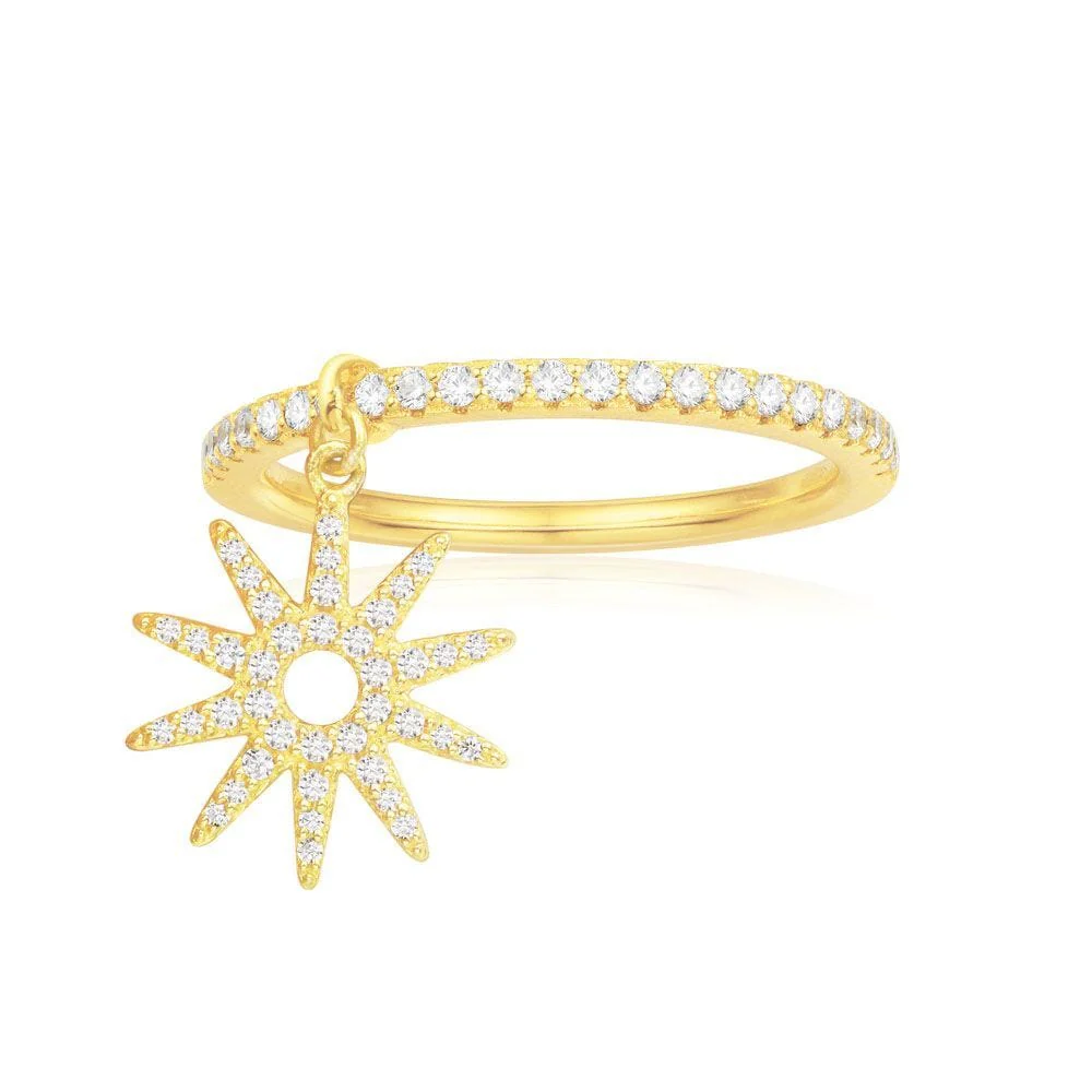 APM Paved Ring With Sun Pendant – Yellow Silver
