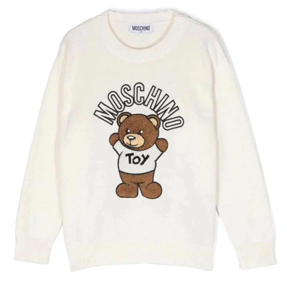 Moschino Kids Logo with Teddy Bear Sweater – Ivory
