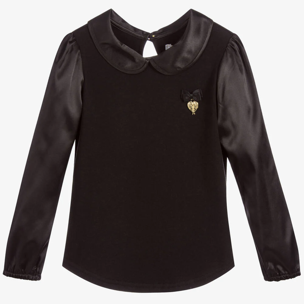 Angel’s Face Girls Satin Long Sleeve Top – Black