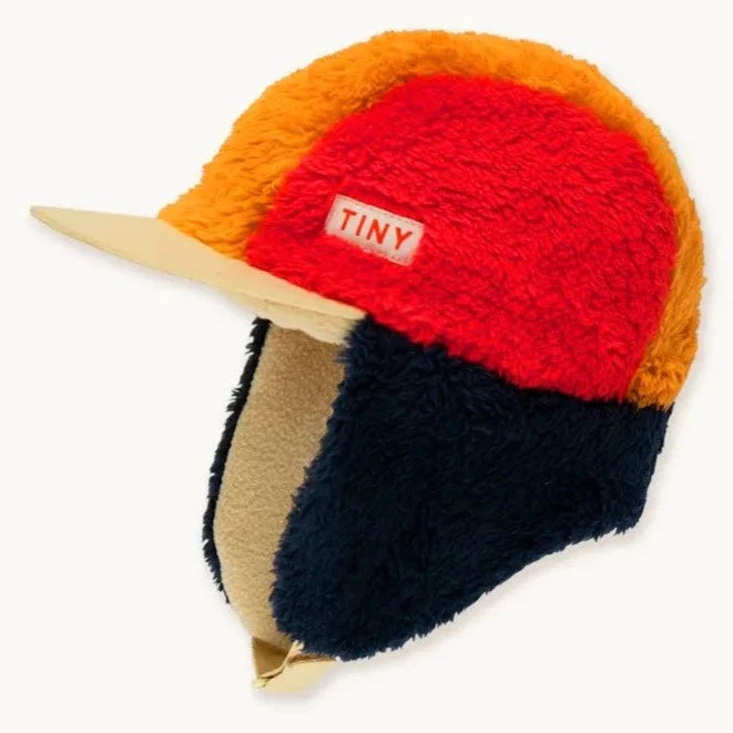 TINYCOTTONS Kids Color Block Polar Sherpa Chapka Winter Hat – Navy/Yellow