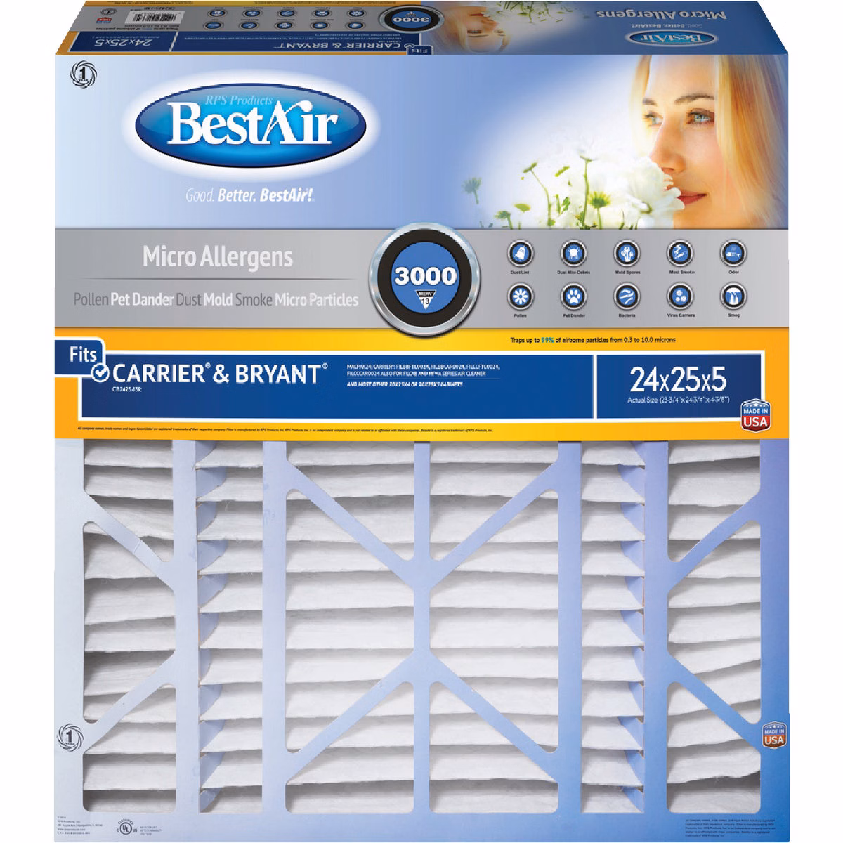 BestAir 24 In. x 25 In. x 5 In. Carrier/Bryant MERV 13 Deep Pleat Furnace Filter