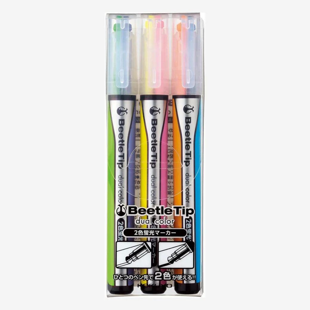 Kokuyo Beetle Tip Dual Colour Highlighter — Pack of 3