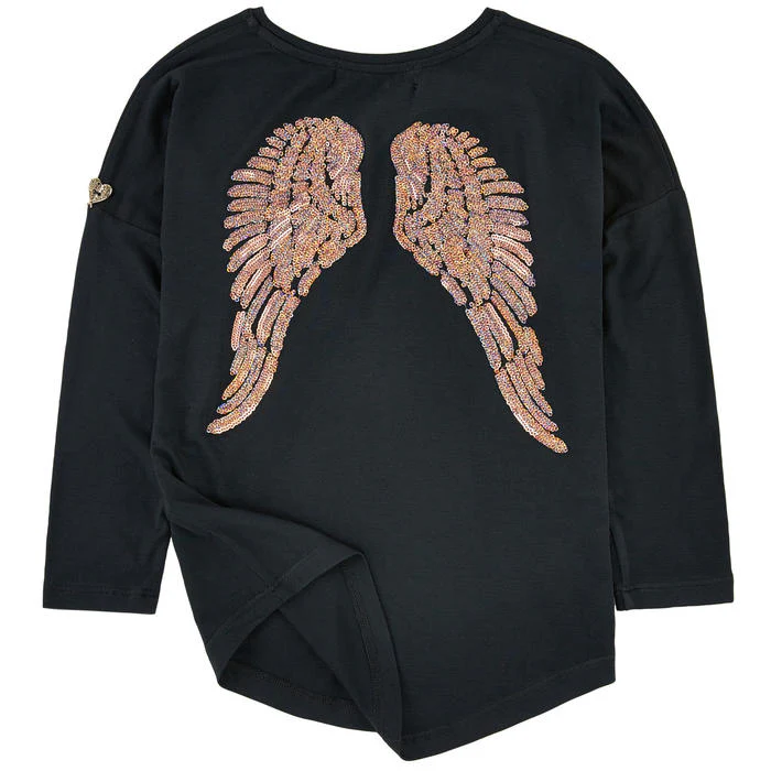 Angel’s Face – Long Sleeve Slouch Wings Sequin Top Black