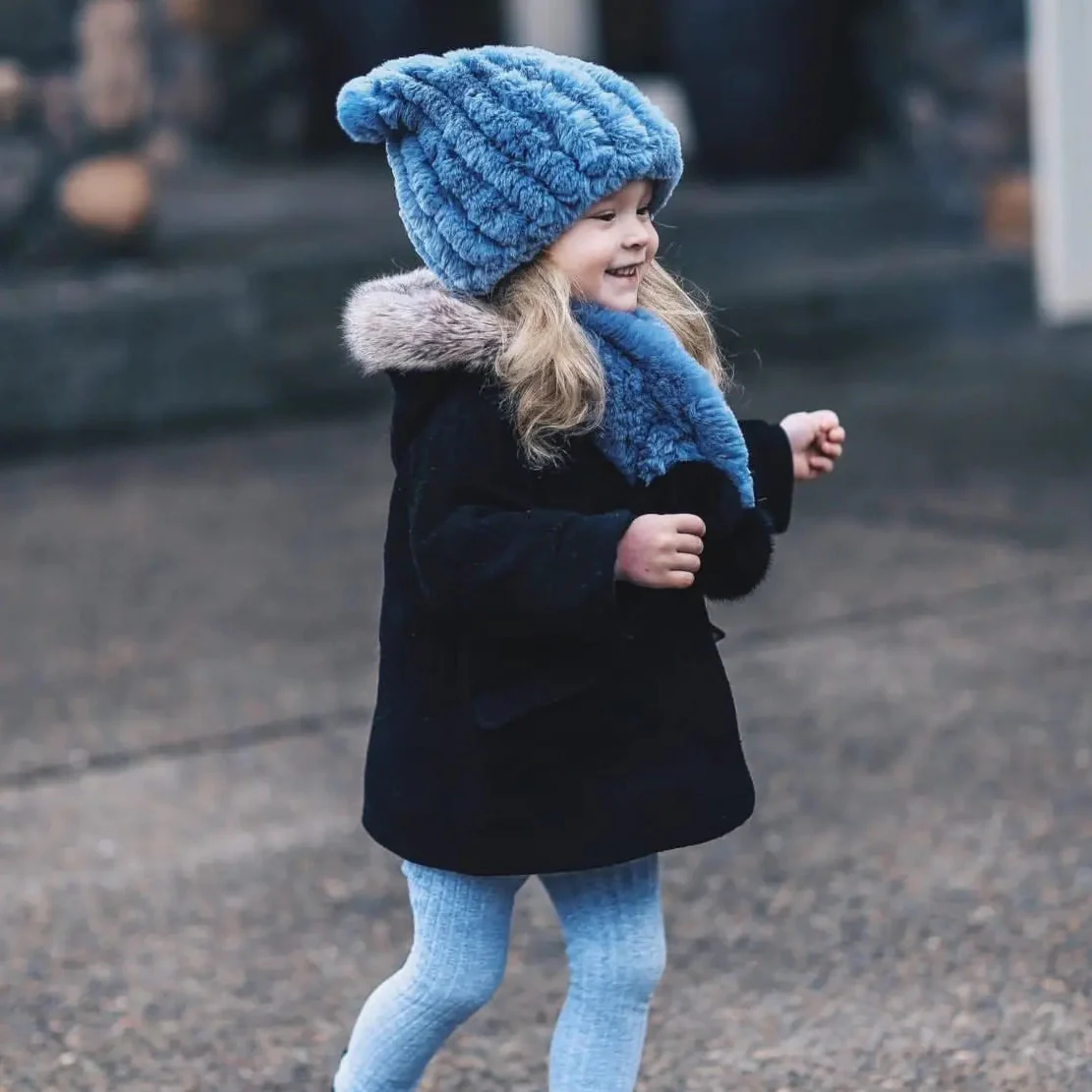Petite Maison Kids Fuzzy Hat and Scarf Set – Bluish Grey (1-5Y)