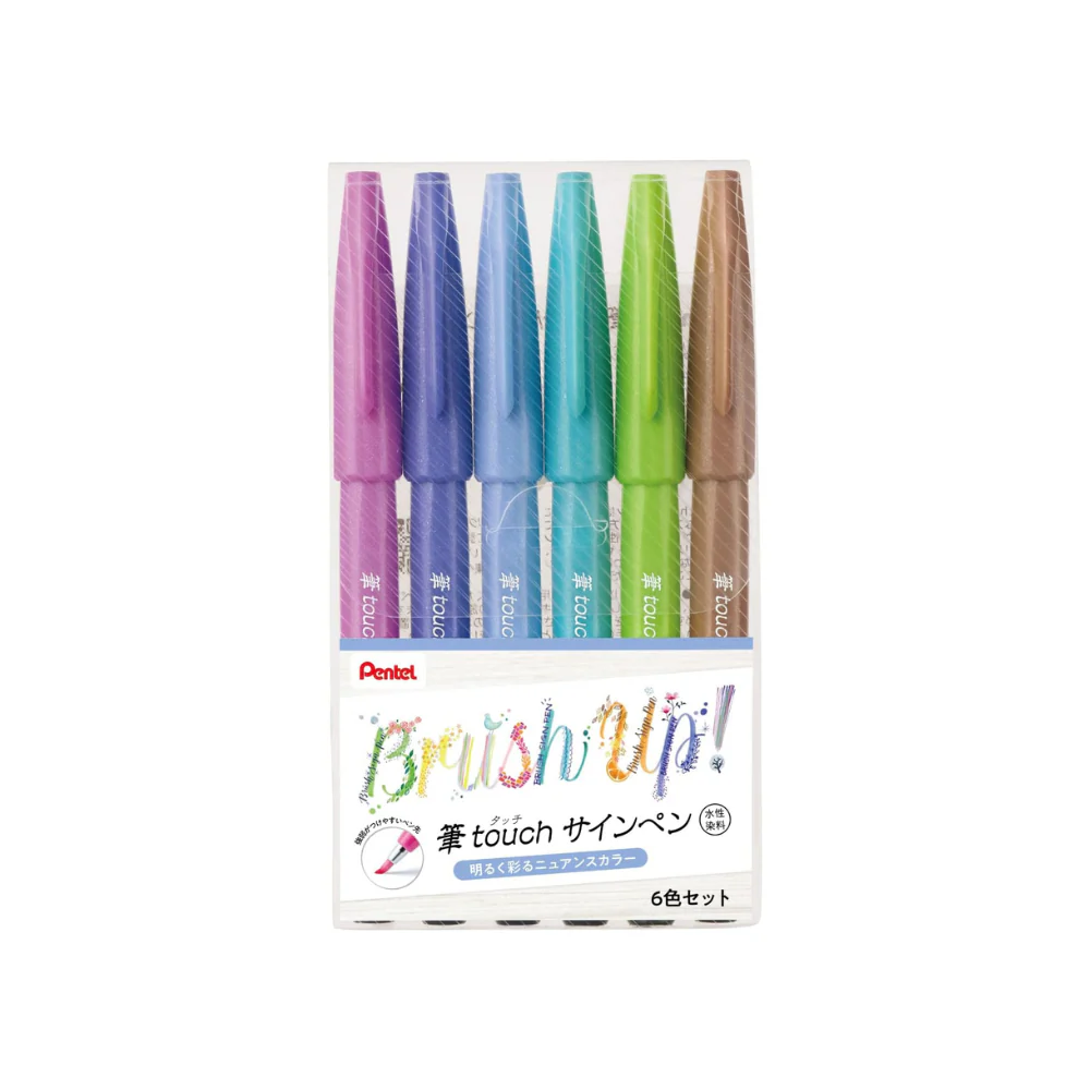 Pentel Touch Brush Sign Pen Pastel Colours [6 pens]