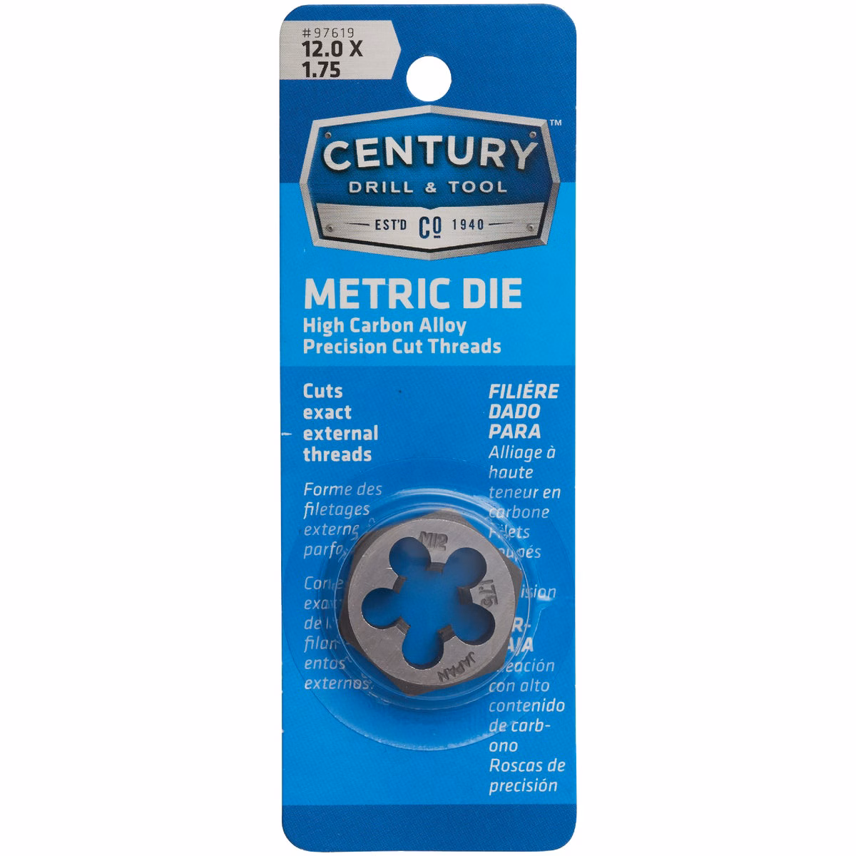 Century Drill & Tool 12.0×1.75 NPT 1 In. Across Flats Hexagon Pipe Die