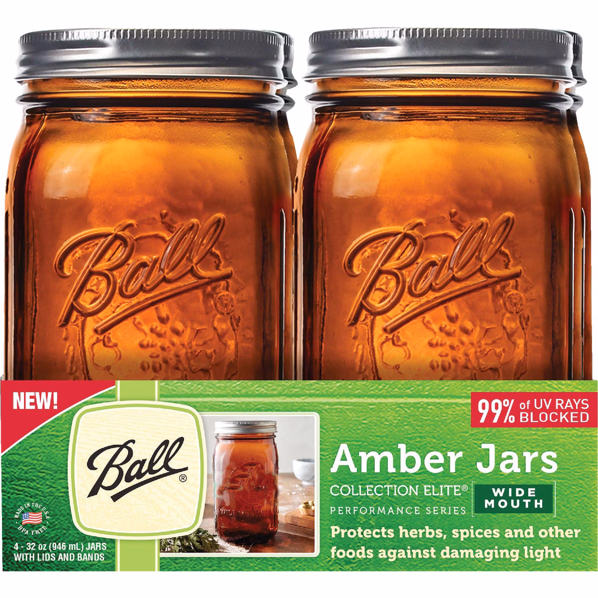 Ball Collection Elite Quart Wide Mouth Amber Canning Jar (4-Count)