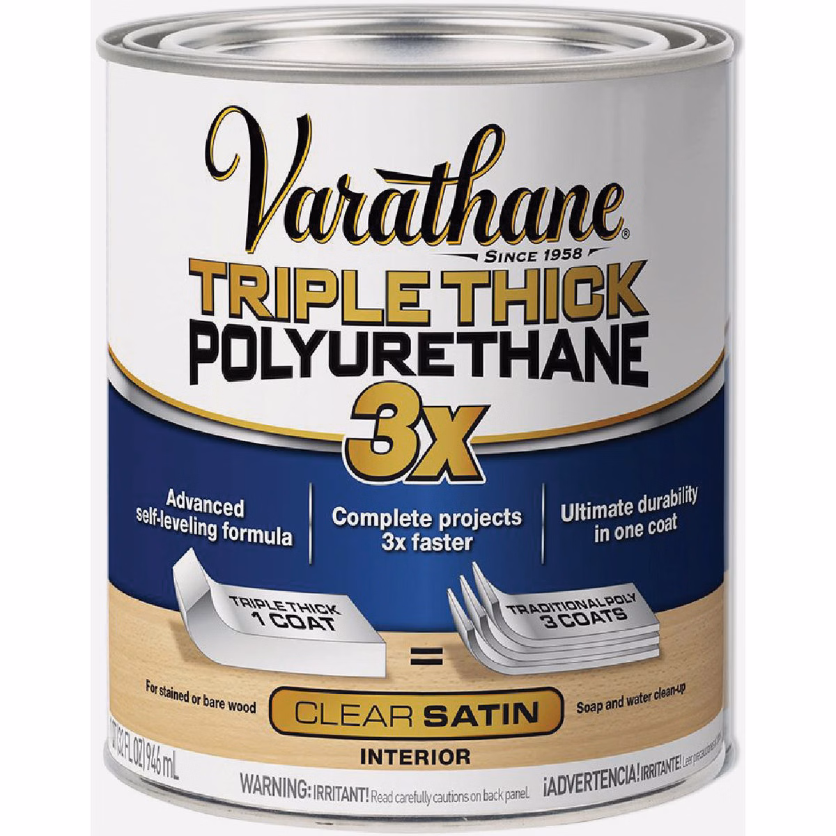 Varathane Satin Triple Thick Interior Polyurethane, 1 Qt.