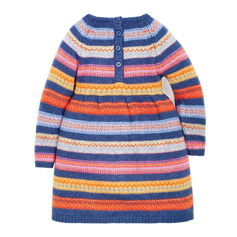 Jojo Maman Bebe Girls’ Indigo Fair Isle Stripe Dress