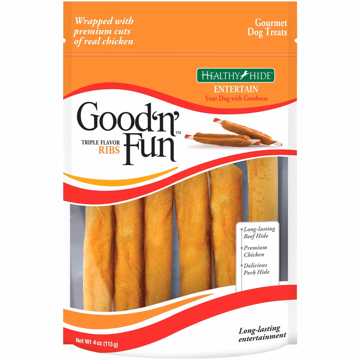 Healthy Hide Good 'n Fun Triple Flavor Ribs Beef, Pork, & Chicken Dog Treat, 4 Oz.