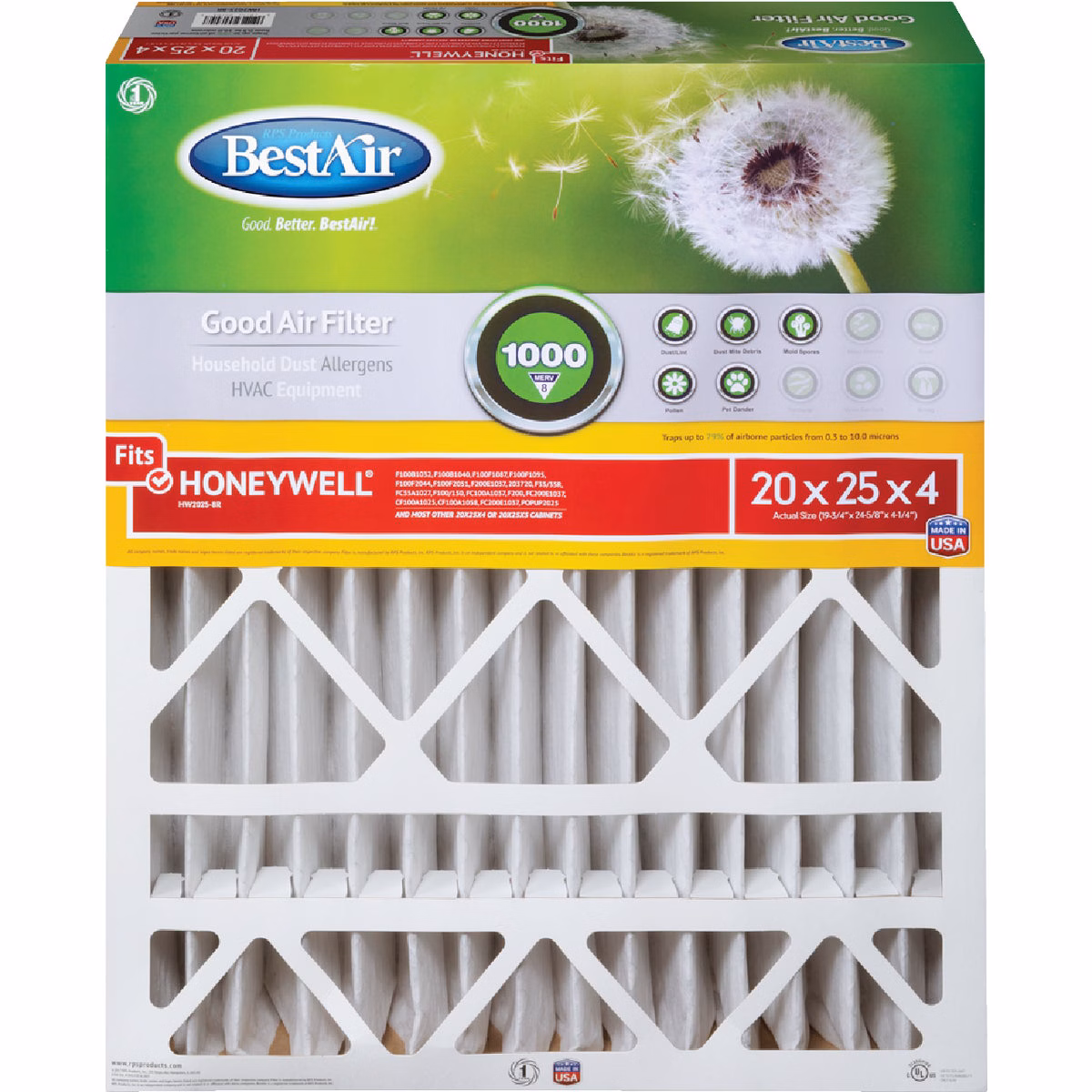 BestAir 20 In. x 25 In. x 4 In. Honeywell MERV 8 Deep Pleat Furnace Filter