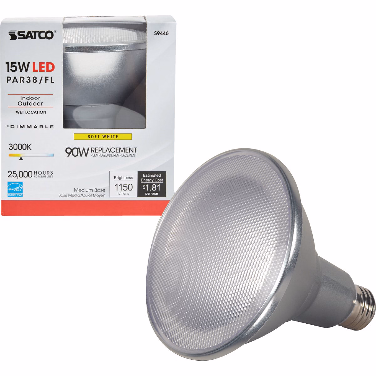 Satco 90W Equivalent Warm White PAR38 Medium Dimmable LED Floodlight Light Bulb