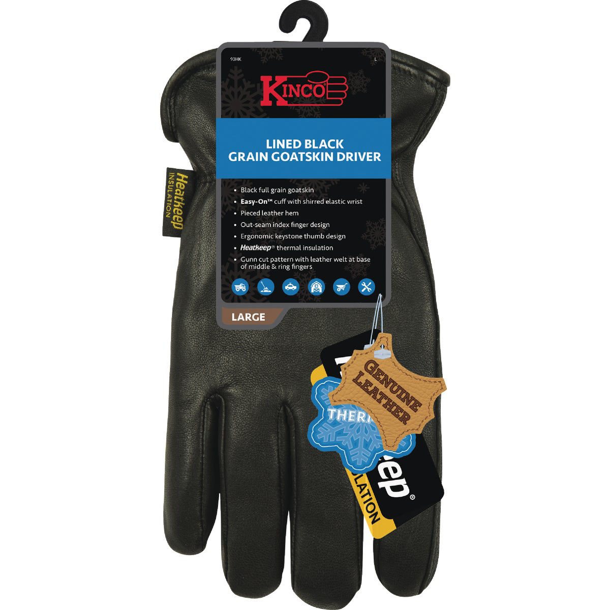 Kinco Men's Large Full Grain Goatskin Thermal Insulated Driver Glove