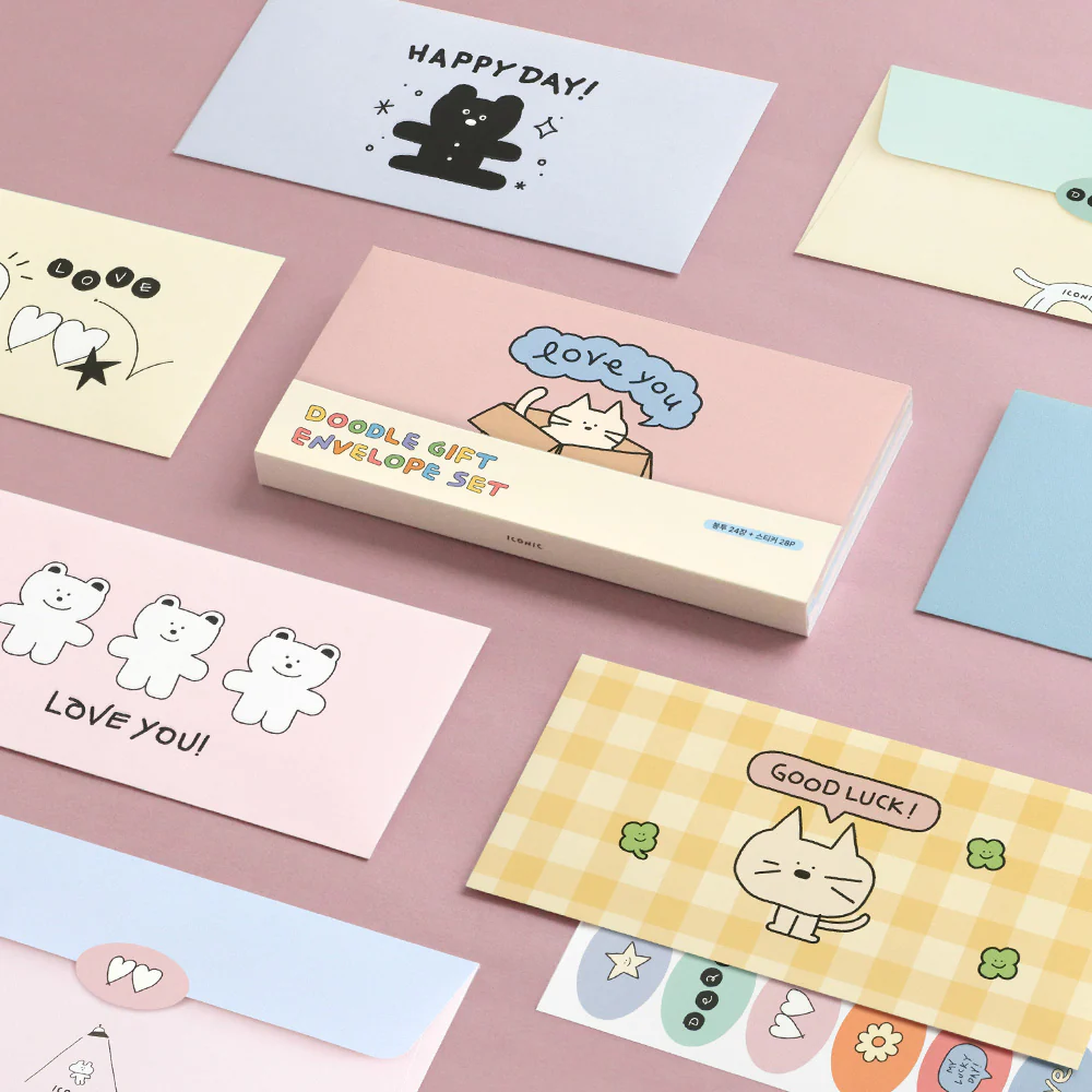 Iconic Doodle Envelope Set – 24 Envelopes + 28 Stickers