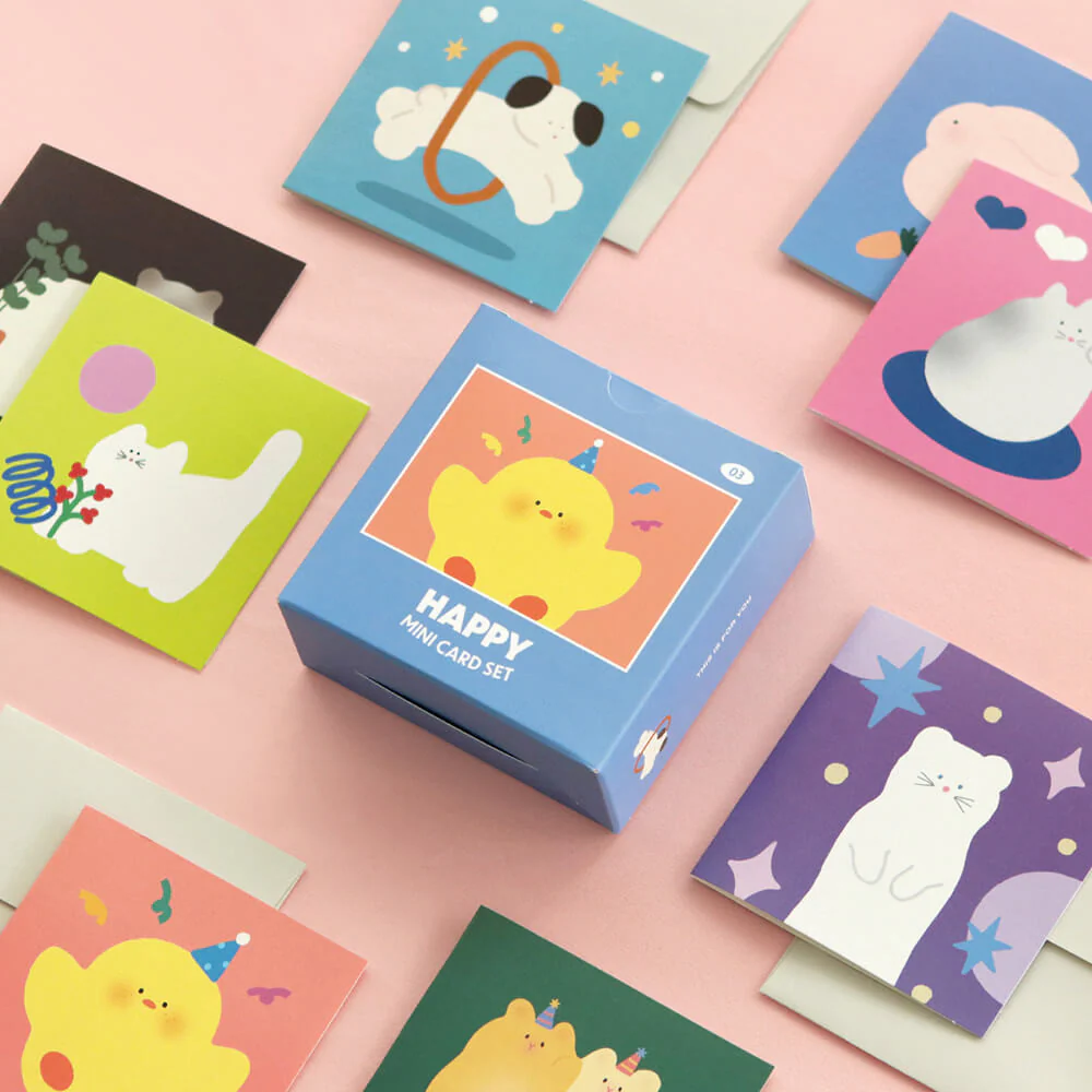 Iconic Happy Mini Card Set — 24 Assorted Blank Cards with Envelopes