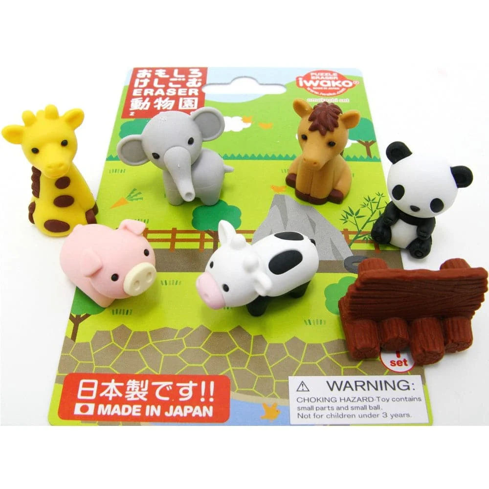 Iwako Zoo Animals Eraser Set – Cute Puzzle Erasers, Made in Japan
