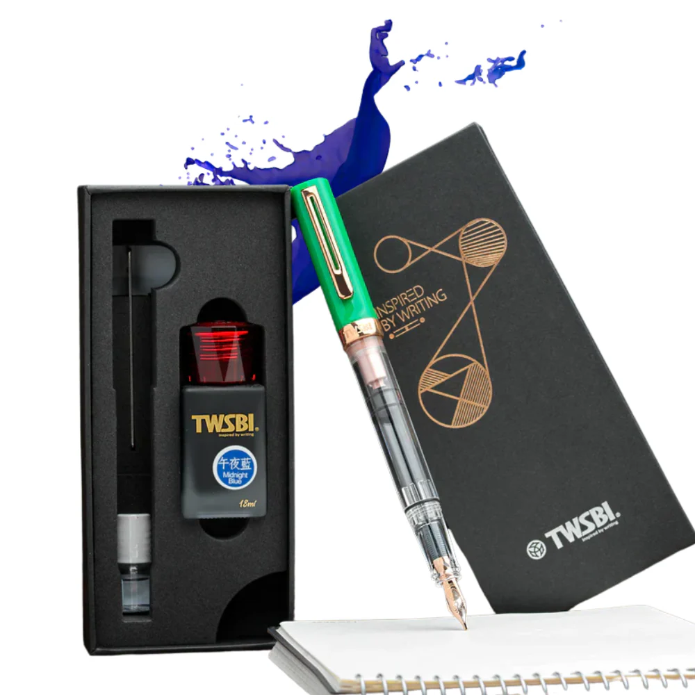 TWSBI ECO T Fountain Pen Royal Jade with Midnight Blue Ink Set