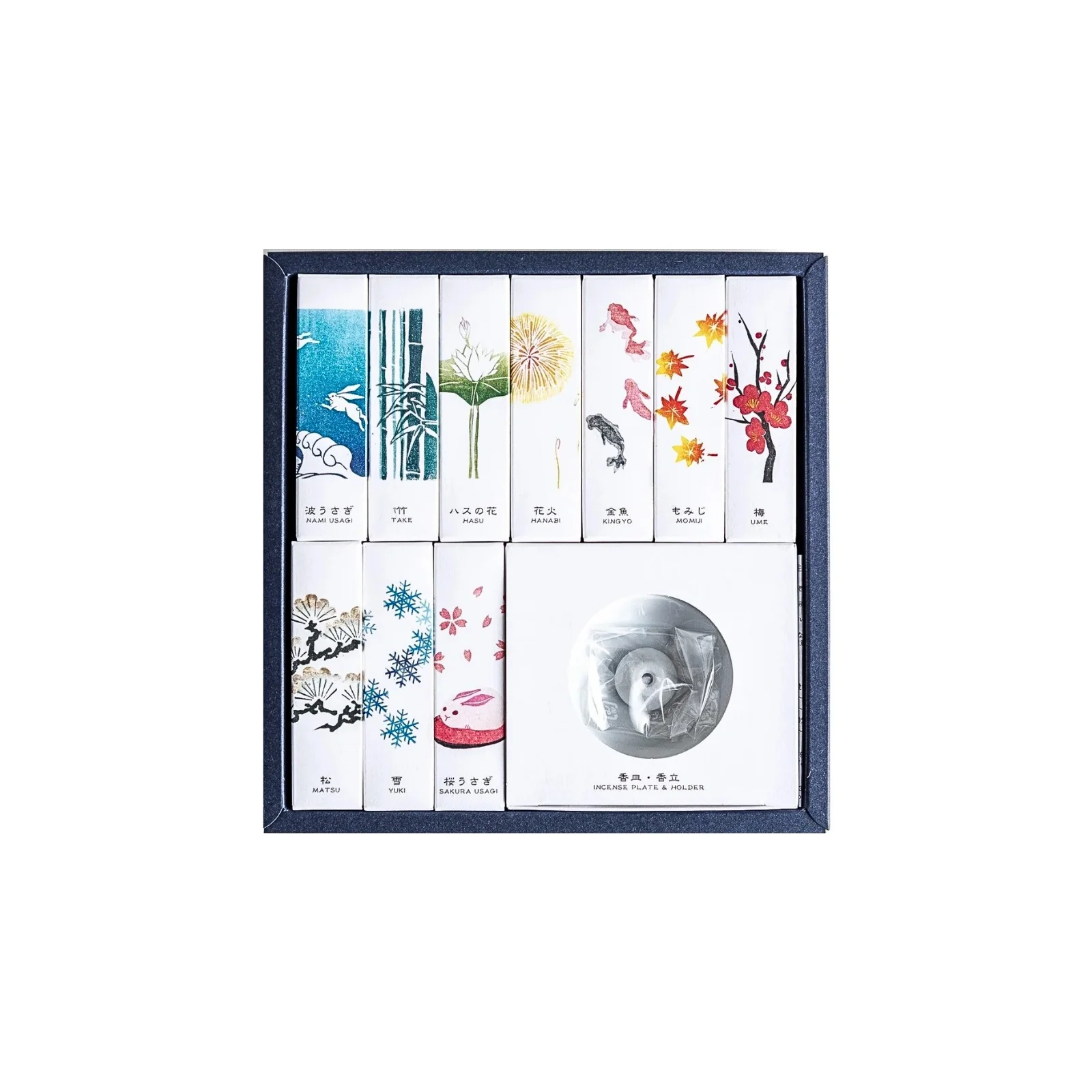 Kousaido Hanga Incense Assortment – 10 Types × 20 Sticks + Incense Dish