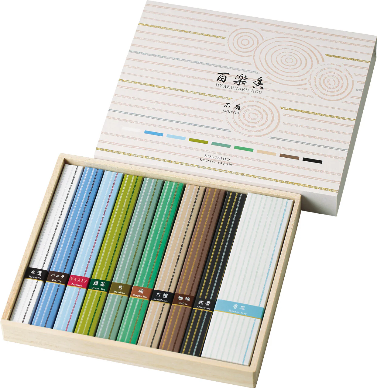 Kousaido Hyakurakukou Sekitei Incense Assortment – 9 Types 6 Sticks