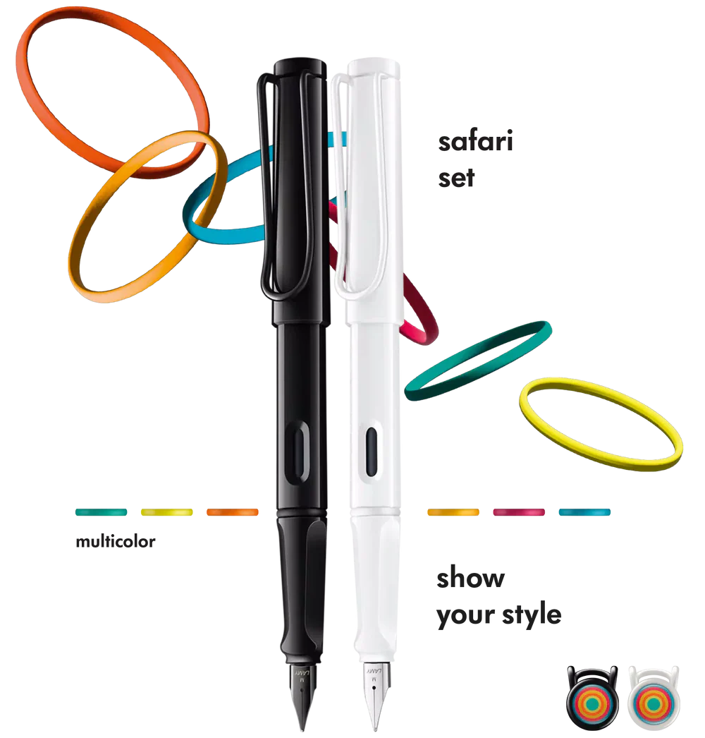 LAMY Safari Multicolour Special Edition Fountain Pen Set – All White & All Black