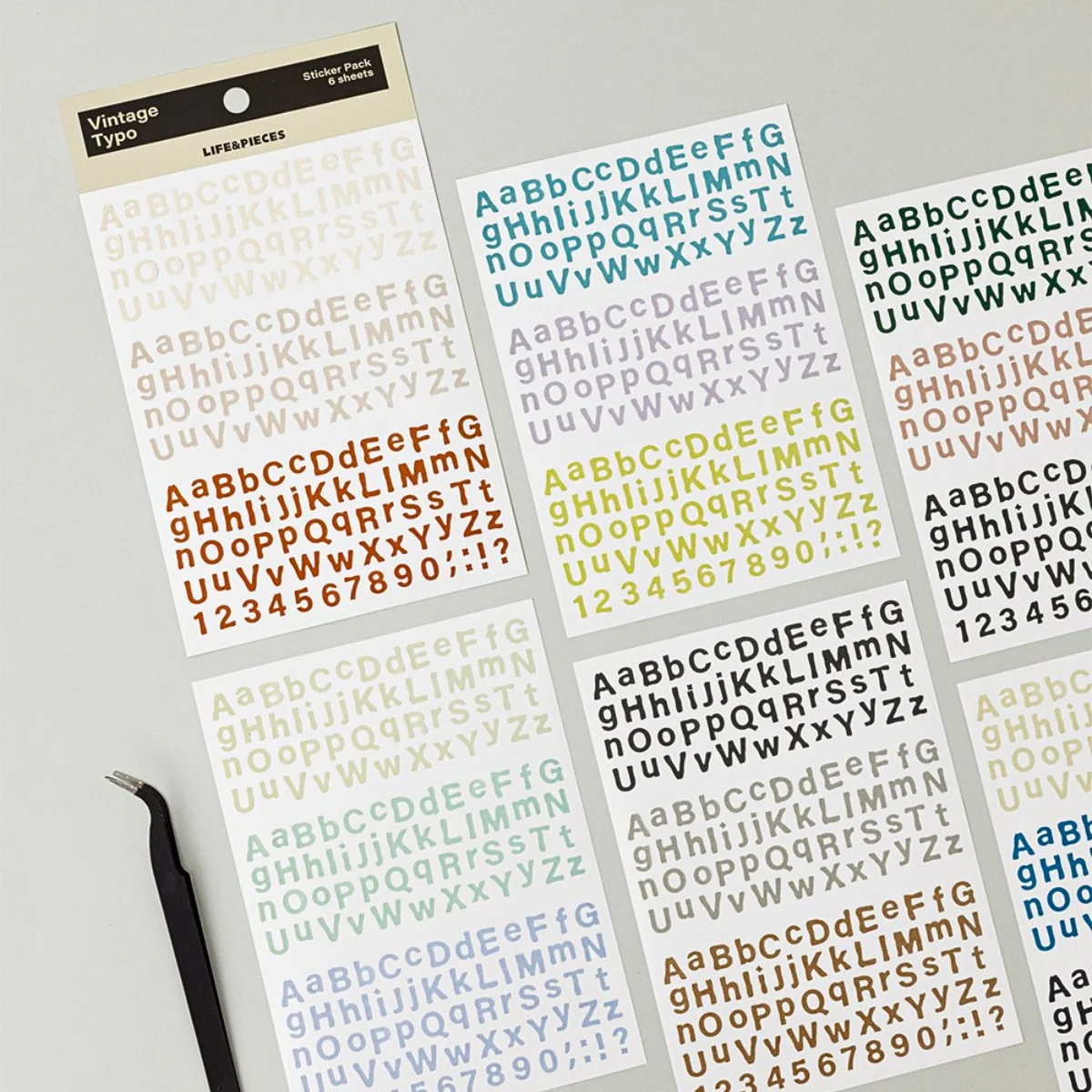 Livework LIFE & PIECES Vintage Typo Sticker Set – 6 Sheets