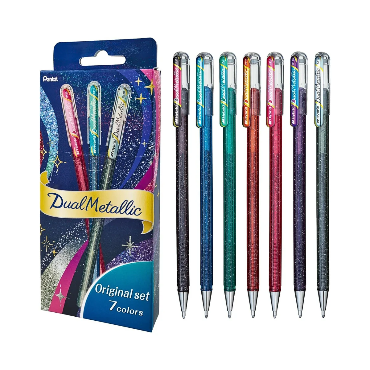 Pentel Dual Metallic Ballpoint Pen Set – 7 Colours Glitter Ink