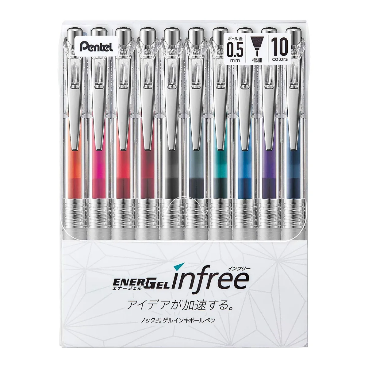 Pentel EnerGel InFree Gel Pen 0.5mm – 10 Colour Set