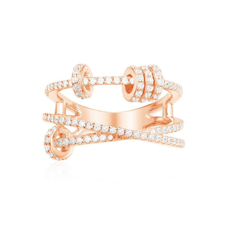 APM Triple Ring With Sliding Hoops – Pink Silver