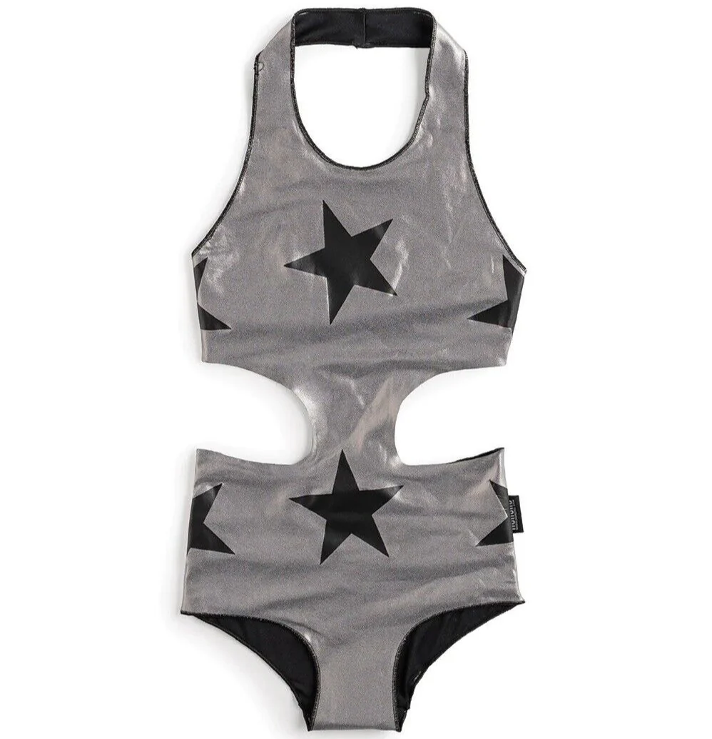Nununu Kids Girl Star Swimsuit – Metalic Grey – 4-5Y