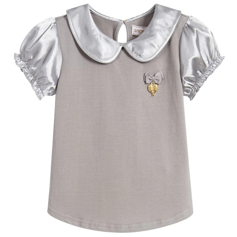 Angel’s Face Girls Satin Short Sleeves Top – Ash Grey