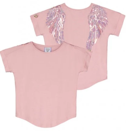 Angel’s Face Girls Short Sleeve Slouch Wings Top – Vintage Pink
