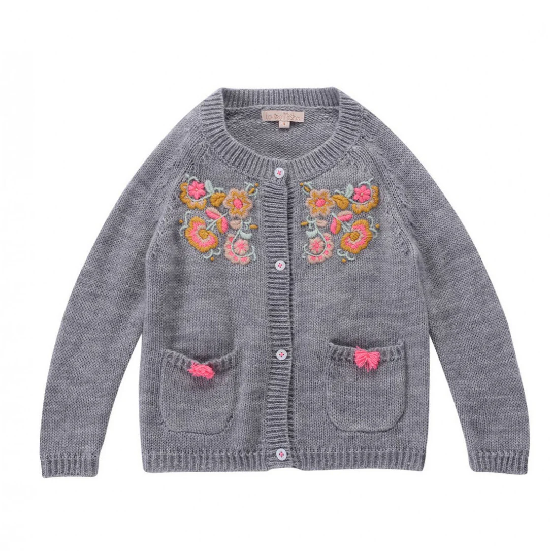 Louise Misha Kids Girl’s Gilet Velika Sweaters in Light Grey