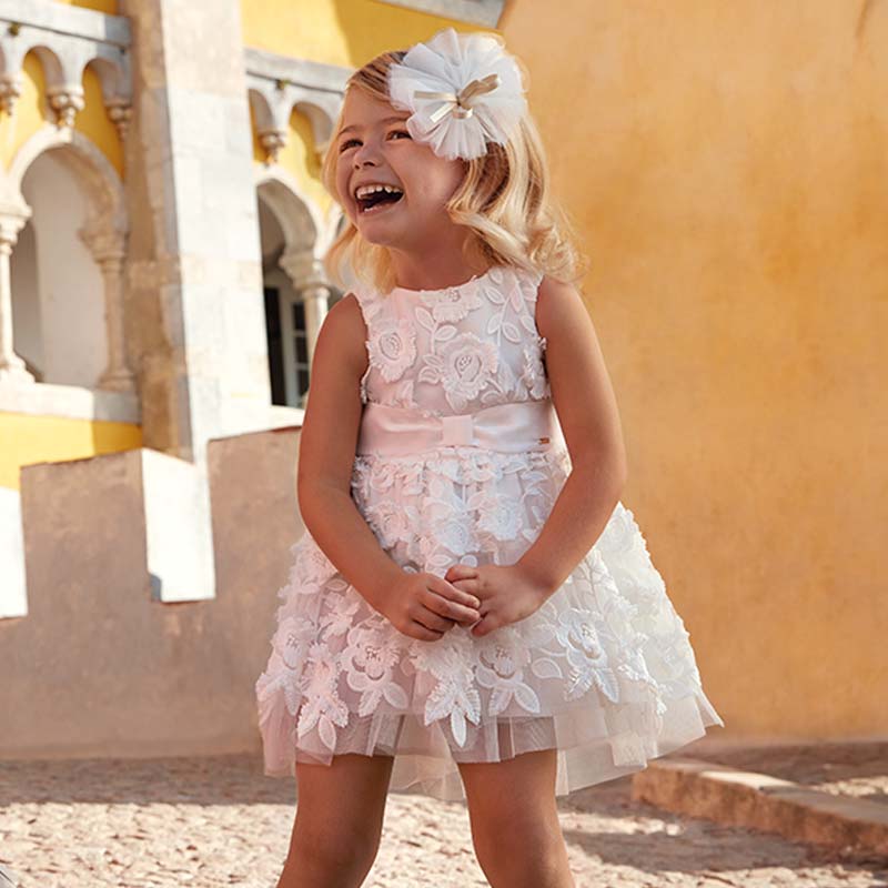 Mayoral Girl Embossed Tulle Flowers Dress
