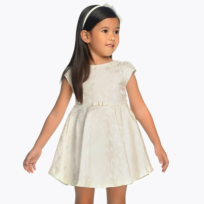 Mayoral Girl Flared Jacquard Dress – Flower Detailing