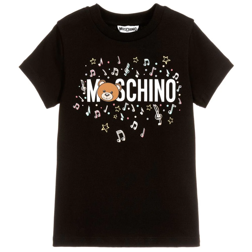 Moschino Kids Short Sleeve T-Shirt with Music Toy Bear in Black