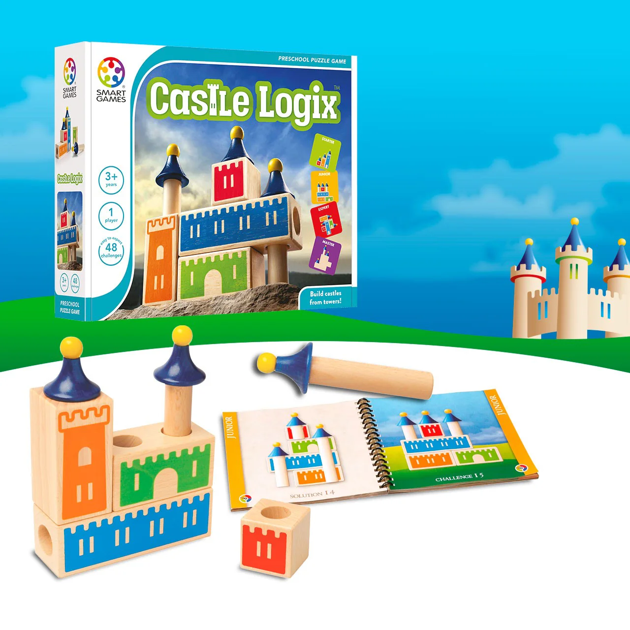 SMART Games Castle Logix Wooden Cognitive Skill-Building Puzzle 48 Playful Challenges Ages 3+