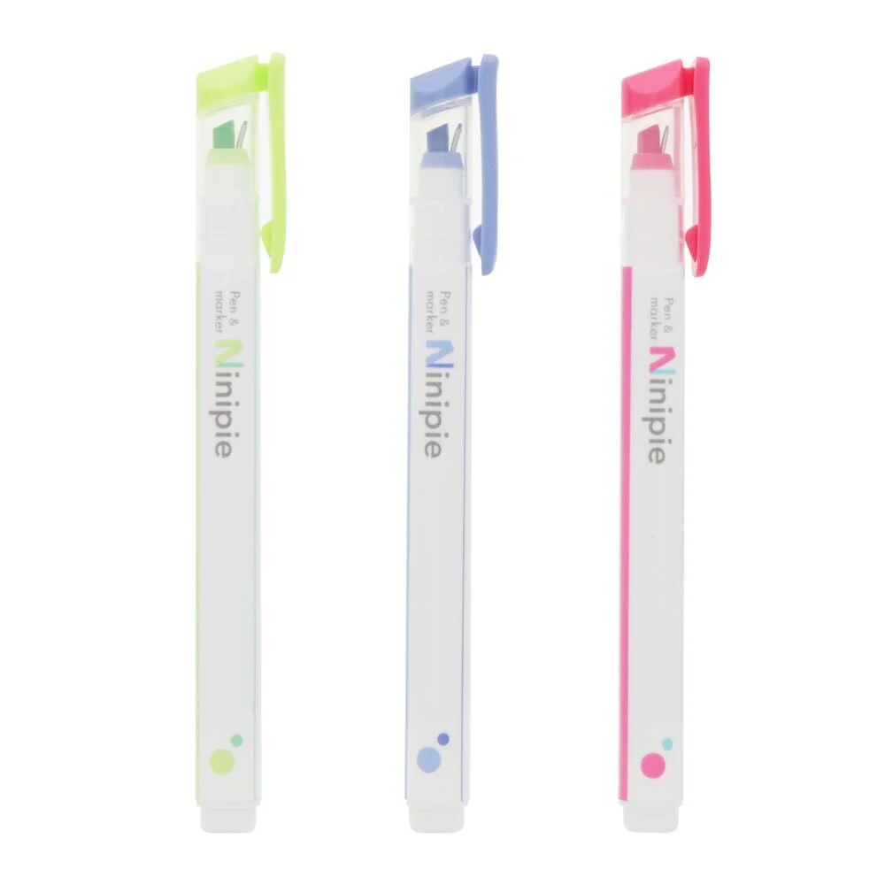 Sun-Star Ninipie 3 Colour Pack – Pastel Highlighter & Fineliner Pen Set