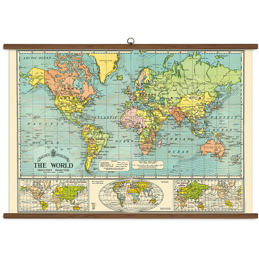 Cavallini Vintage School Chart – World Map – 40″ x 28″ (100 cm x 70 cm)