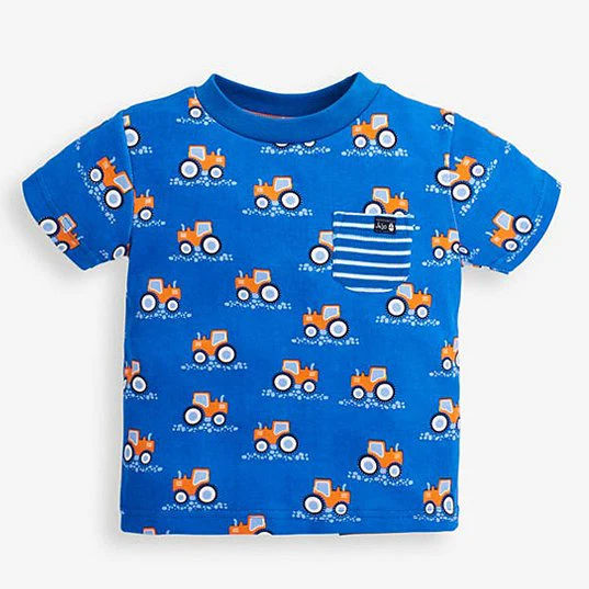 Jojo Maman Bebe Kids Boy’s Cobalt Tractor Pocket T-shirt